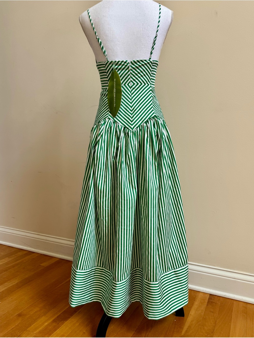 NWT FARM Rio Green & White Striped Midi Dress, NWT, XS - Picture 5 of 8
